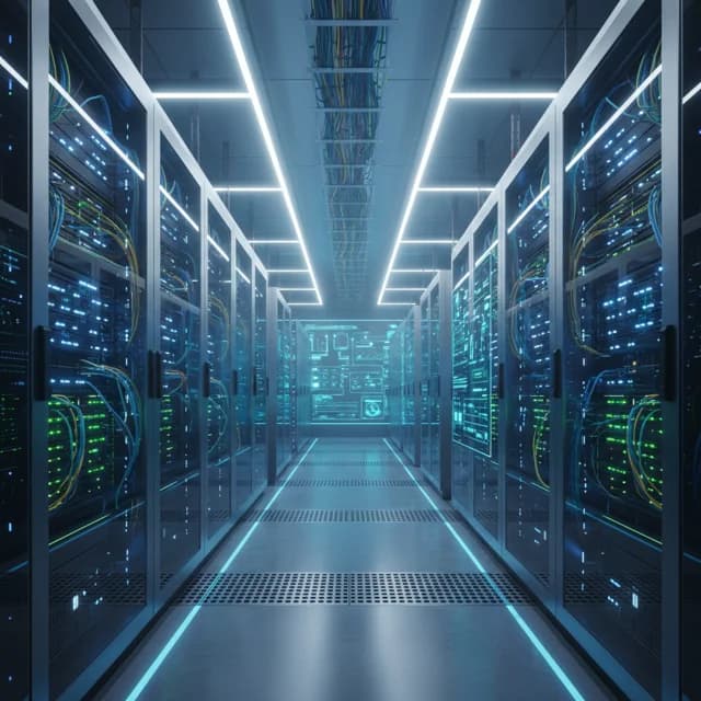 Modern data center with server racks